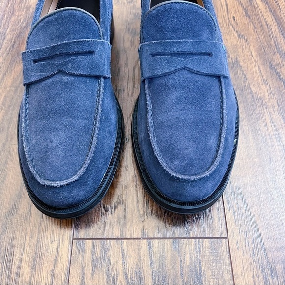 Aquatalia • Neil Loafer slip on weatherproof navy blue suede leather penny main image 4